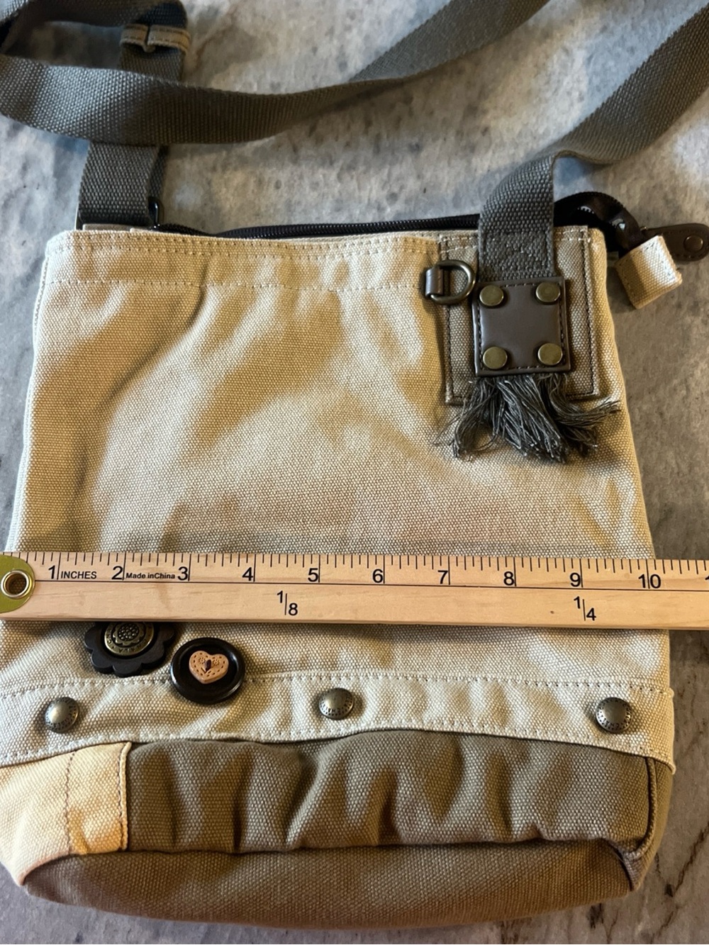 Chala khaki and brown Canvas Messenger Crossbody Bag
